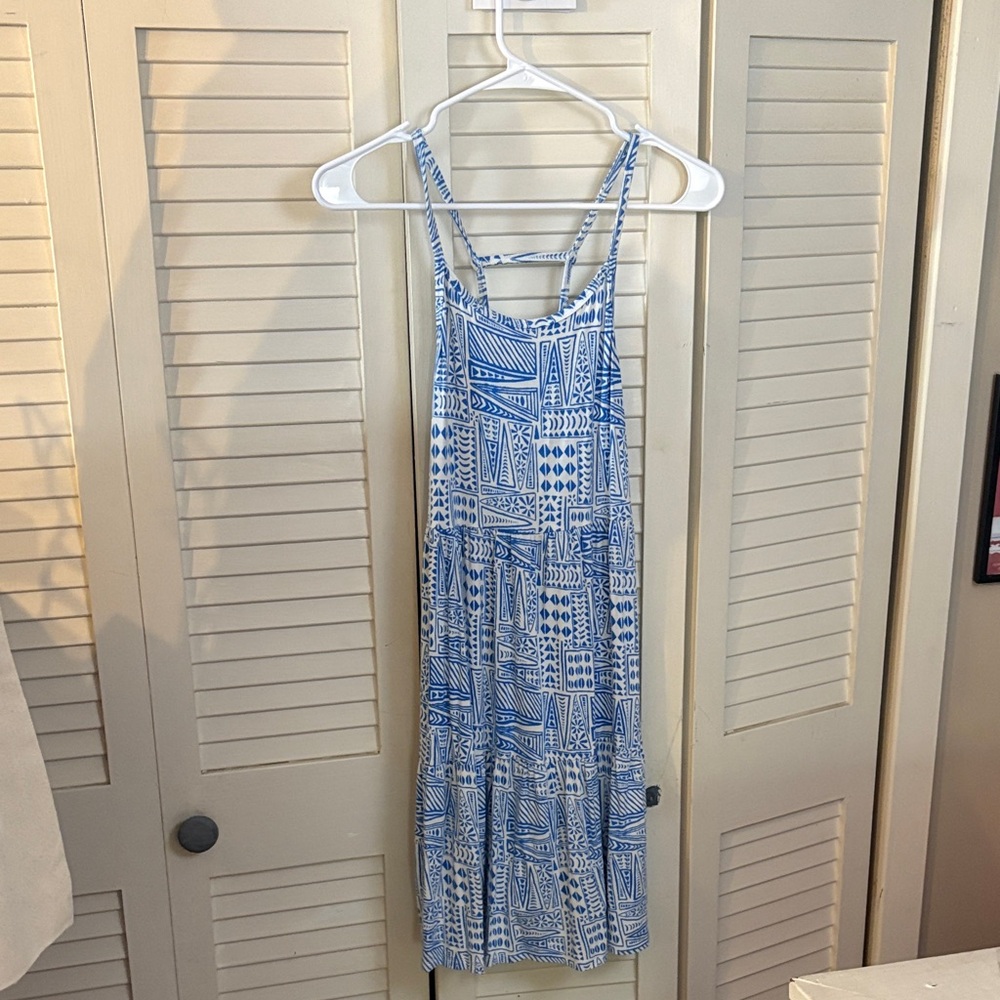 Harper Canyon Blue Geometric Backless Dress